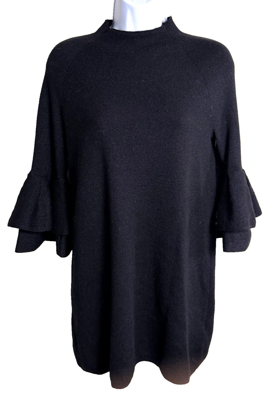 Anthropologie Claudette Ruffles Sweater Dress Black Metallic Shimmer XS